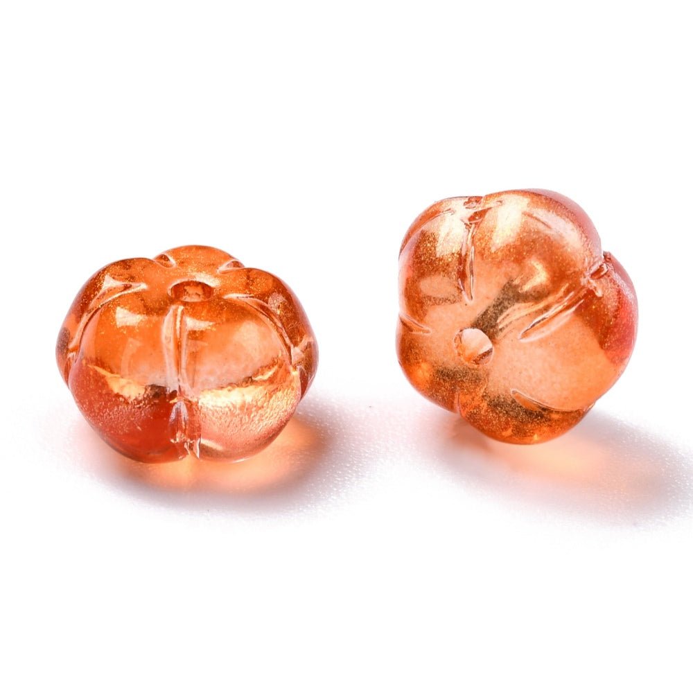 Glasperler – Græskar med Glimmer, Orange (9.5–10mm, 20 stk.) - Uniq Perler -
