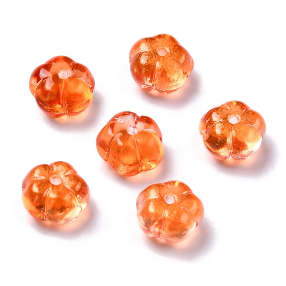 Glasperler – Græskar med Glimmer, Orange (9.5–10mm, 20 stk.) - Uniq Perler -