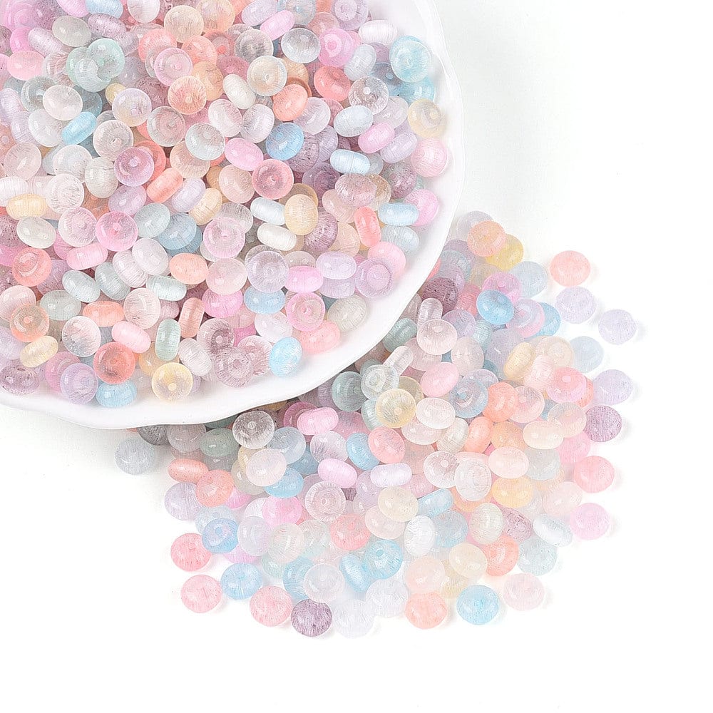 Glasperler – Imitation Cat Eye Rondel, Mix Farver 100 gram(6x3mm) - Uniq Perler - 116199