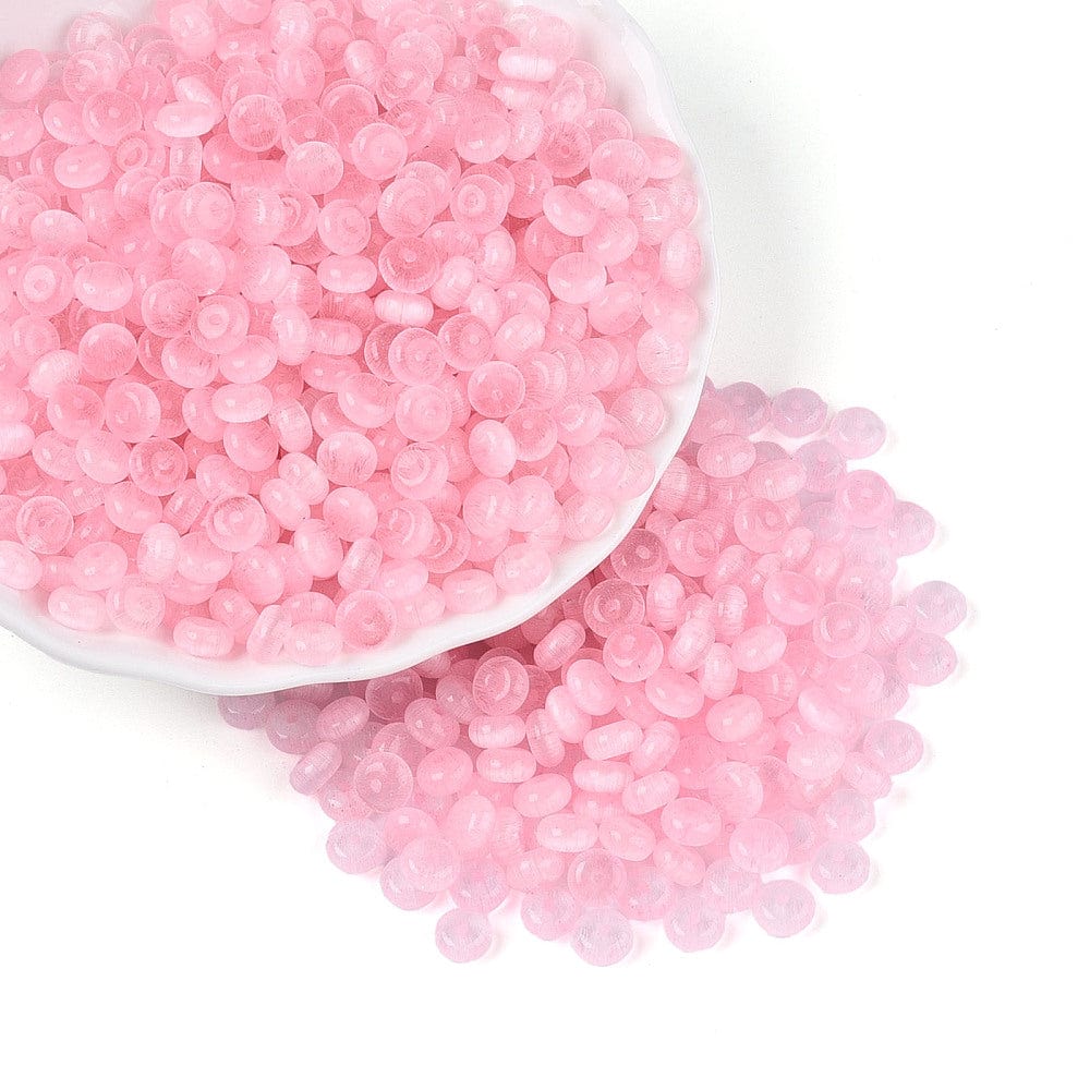 Glasperler – Imitation Cat Eye Rondelle Pink 100 gram(6x3mm) - Uniq Perler - 116196