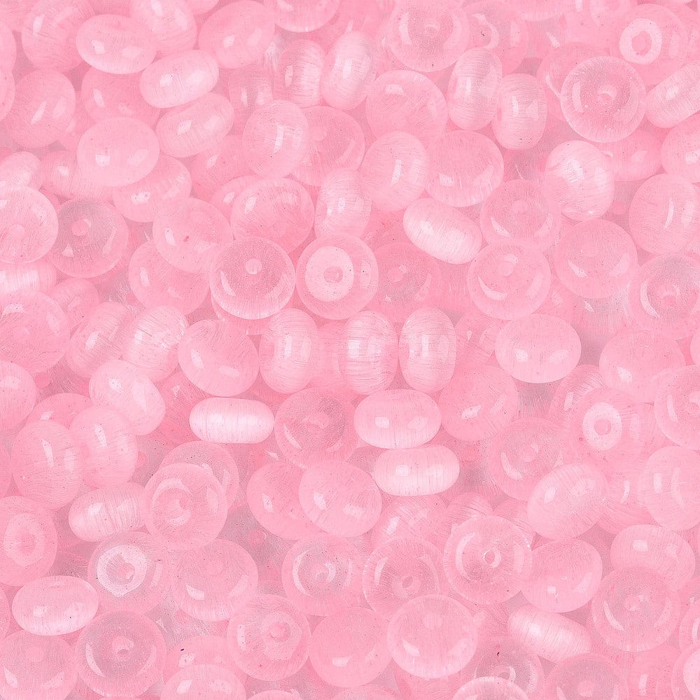 Glasperler – Imitation Cat Eye Rondelle Pink 100 gram(6x3mm) - Uniq Perler - 116196