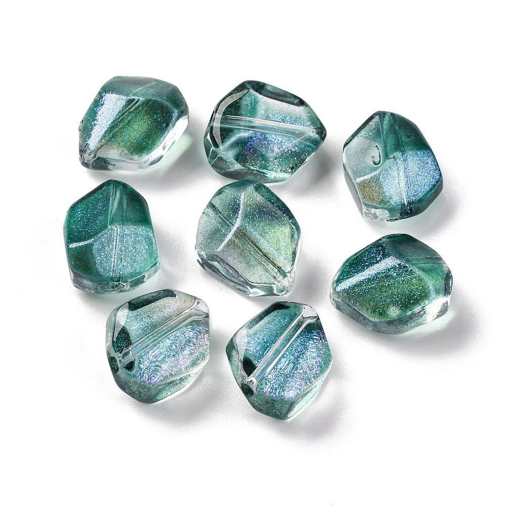 Glasperler Med Guld Folie, Grøn, 10,5x11,5mm, 10 stk. - Uniq Perler - 114137