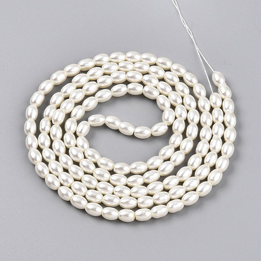 Glasperler Med Perlemors Skær - Rice, Hvid (4x6mm) - Uniq Perler - 115261