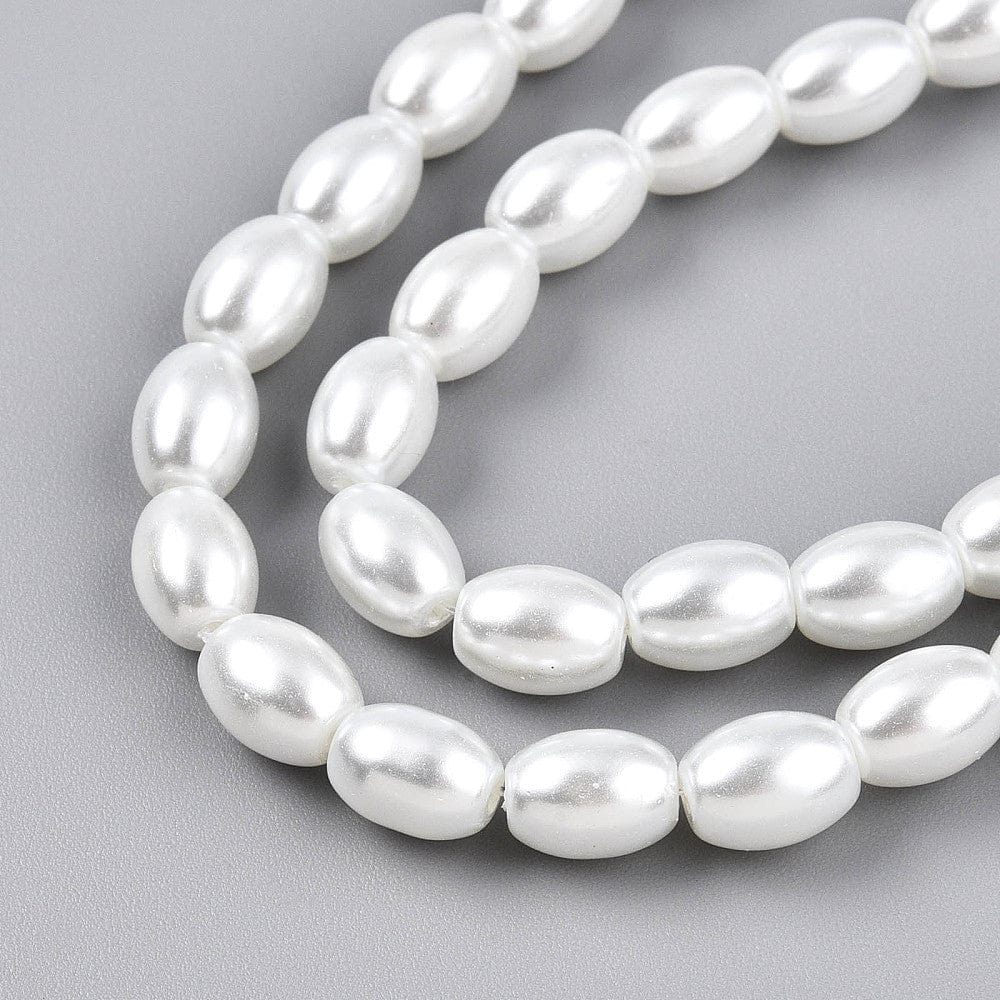 Glasperler Med Perlemors Skær - Rice, Hvid (8x6,5mm) - Uniq Perler - 114932