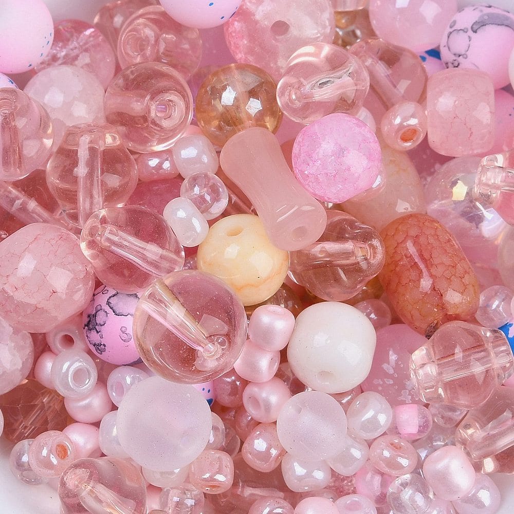 Glasperler Mix - Rosa Mix, Assorteret Str. & Modeller (2 - 13mm) 100g - Uniq Perler - 114560