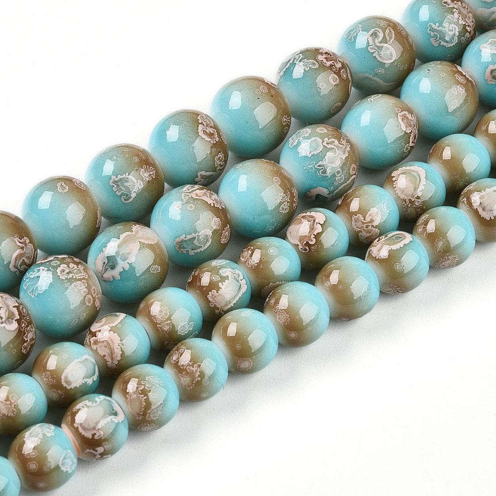 Glasperler – Runde Turkis/Brun (10mm) Dobbelt streng. - Uniq Perler - 115834