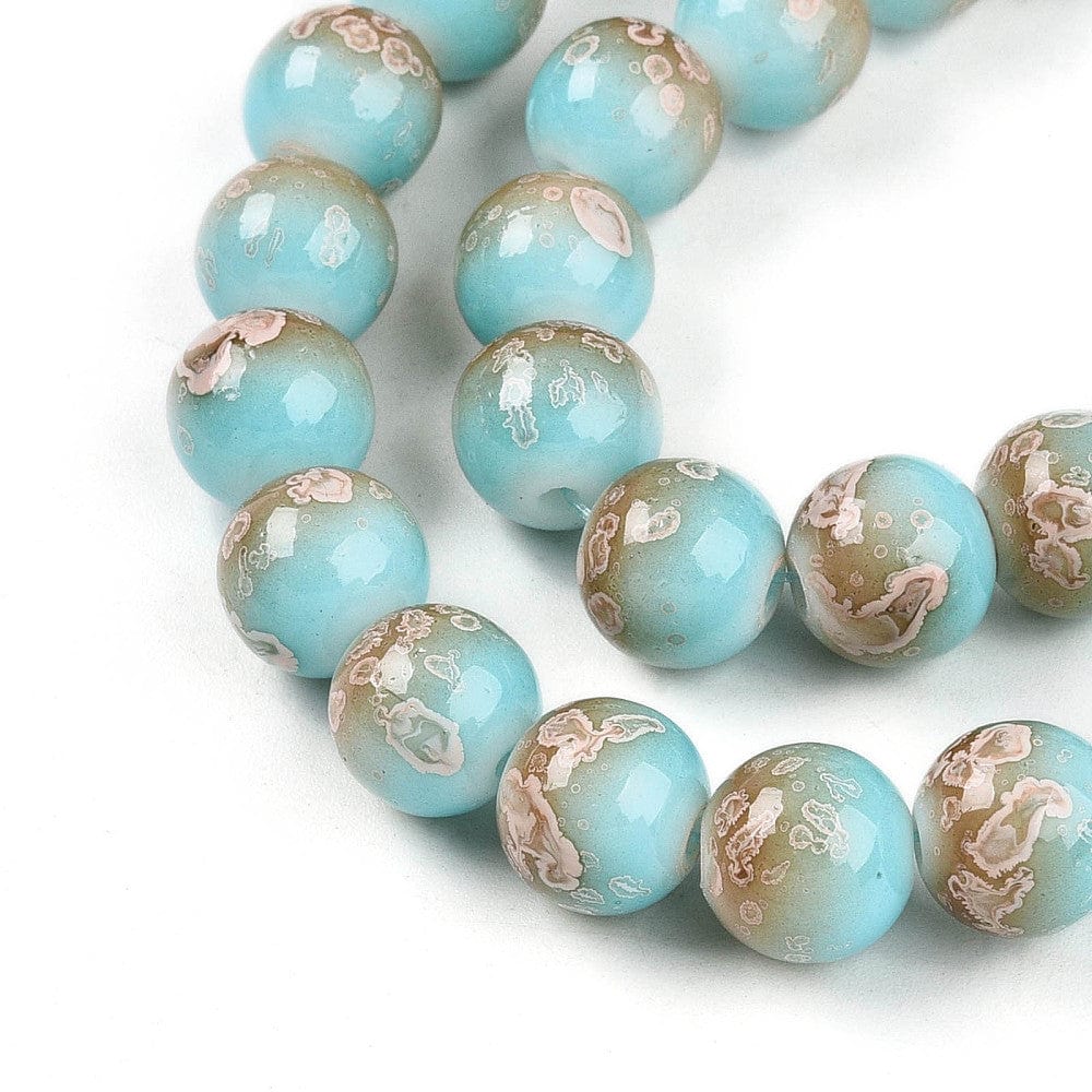 Glasperler – Runde Turkis/Brun (10mm) Dobbelt streng. - Uniq Perler - 115834