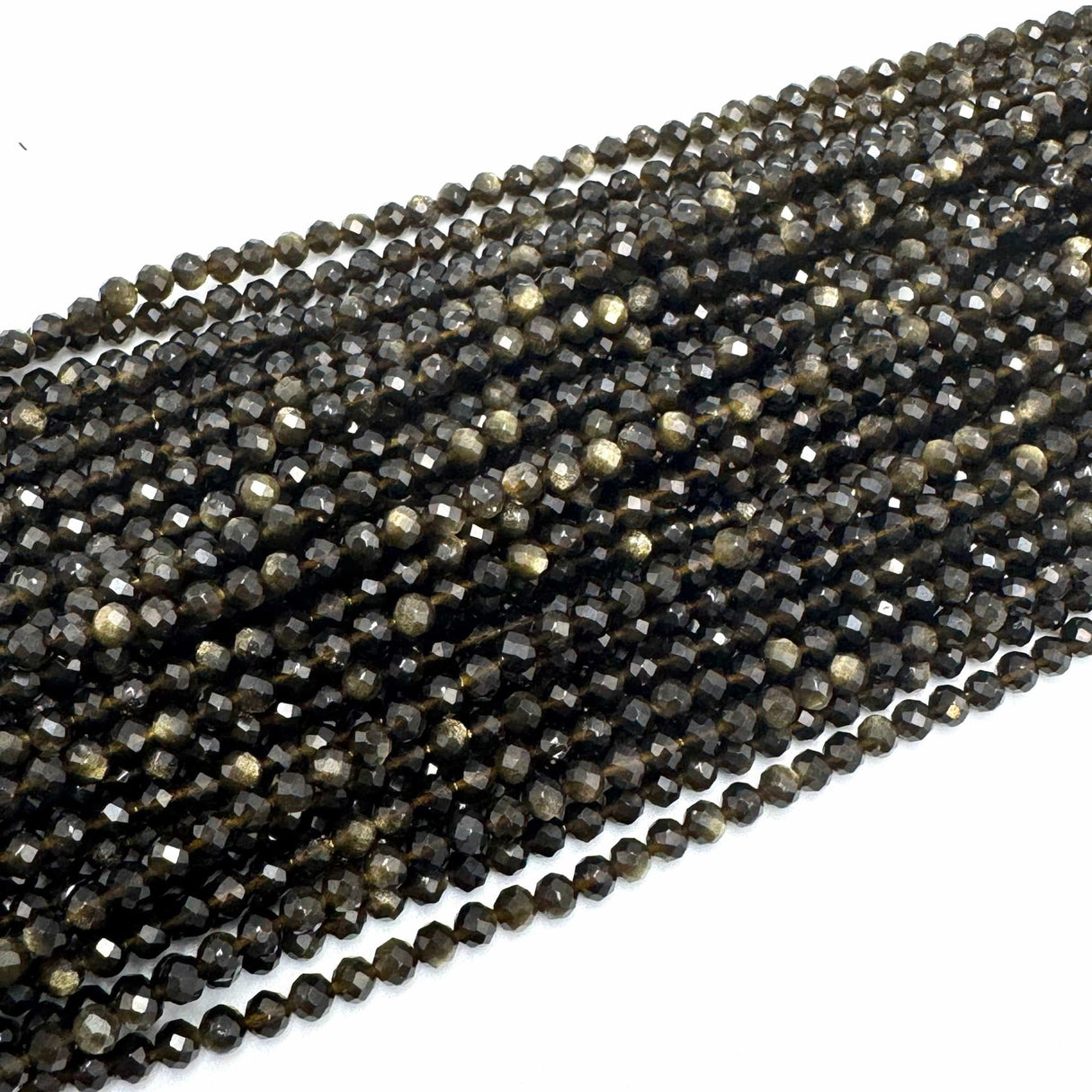 Golden (Gylden) Obsidian Perler – Facetteret Rund (4 mm) - Uniq Perler - 456444