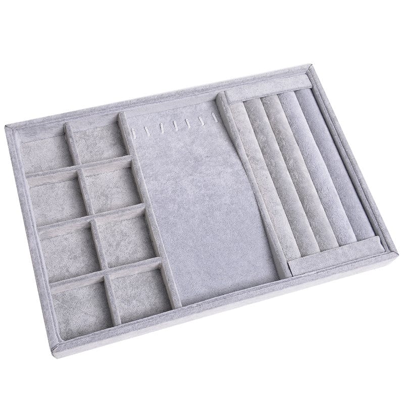 Grå Display Med Rum Til Opbevaring – Halskæde, Ørestikkere Og Fingerringe - Uniq Perler - 111549