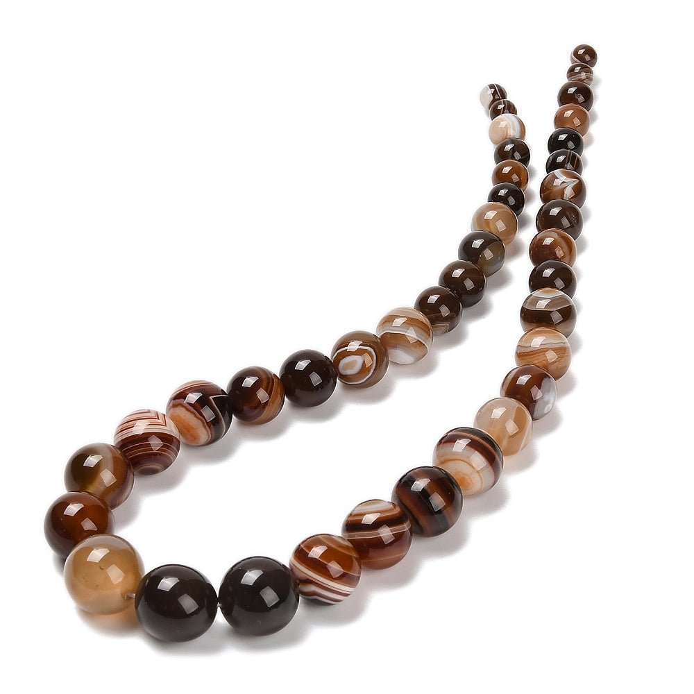 Graduerede Stribe Agat Perler – Runde, Brun (6~16mm) - Uniq Perler -