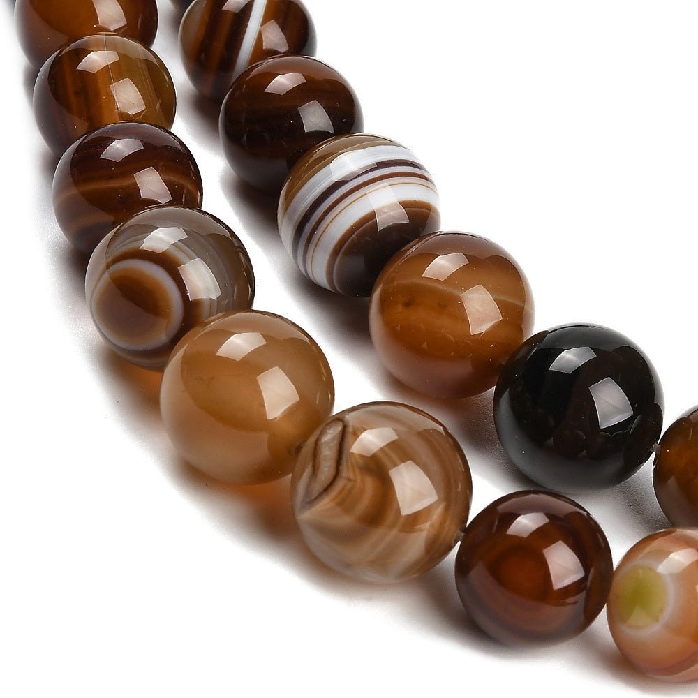 Graduerede Stribe Agat Perler – Runde, Brun (6~16mm) - Uniq Perler -