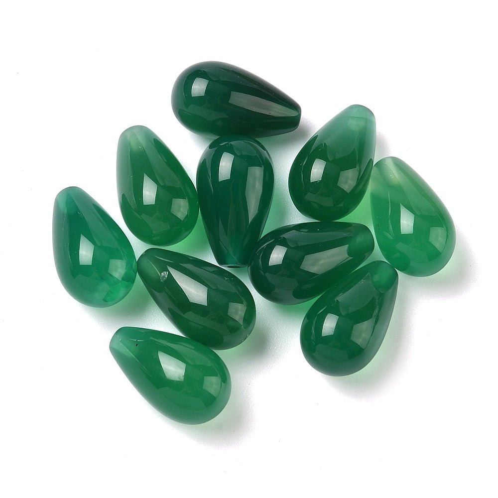 Green Agate Pearl – Top-drilled Drop (15x9mm) 2 pcs. - Uniq Perler - 117302