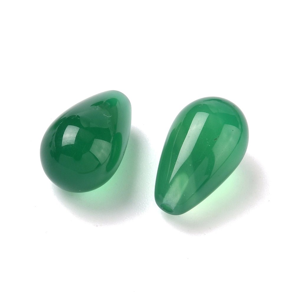 Green Agate Pearl – Top-drilled Drop (15x9mm) 2 pcs. - Uniq Perler - 117302