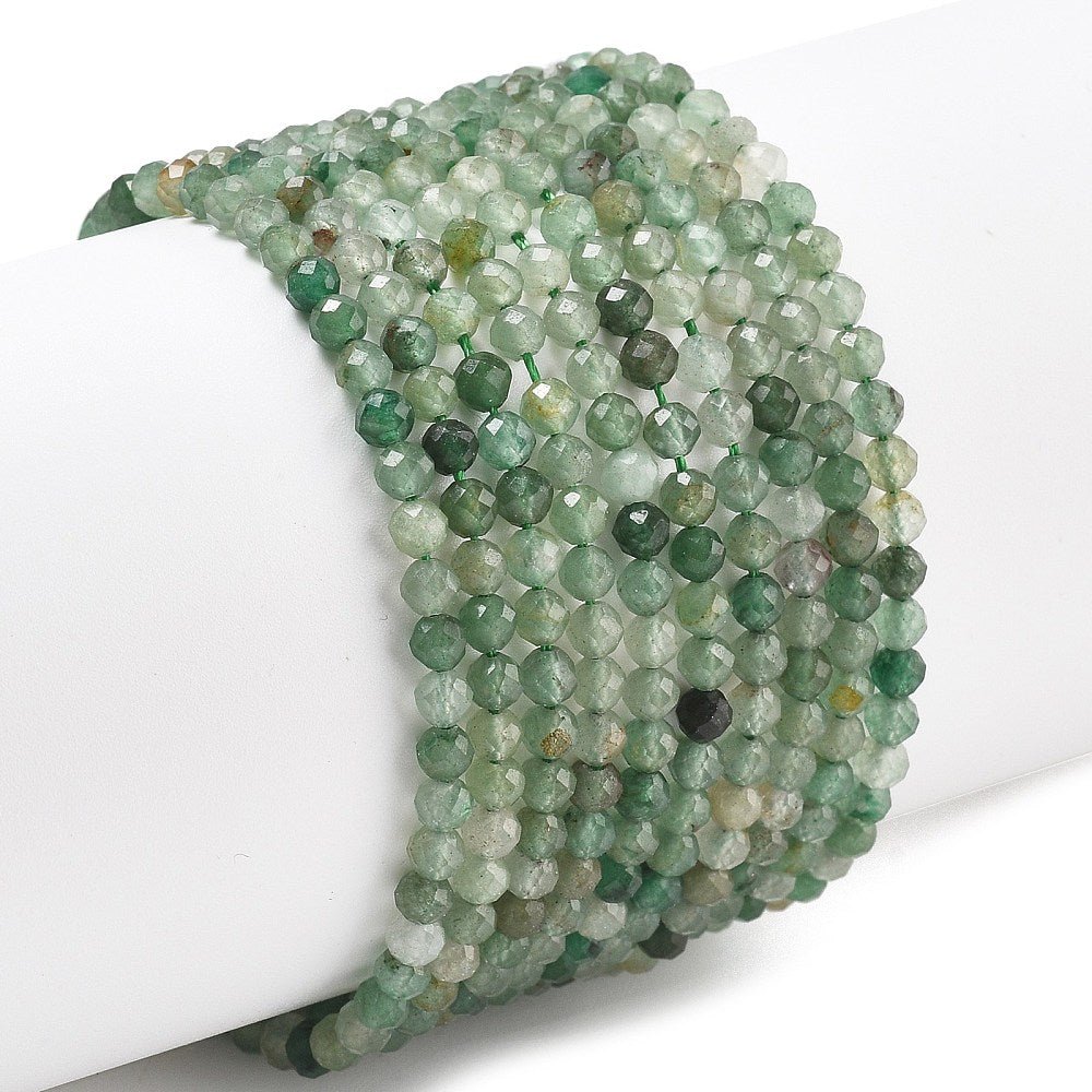 Green Aventurine Faceted Round Beads on String – (3.5mm) - Uniq Perler -