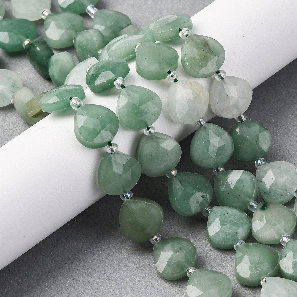 Grøn Aventurin Perler – Facetterede Hjerter (12mm) - Uniq Perler - 115777