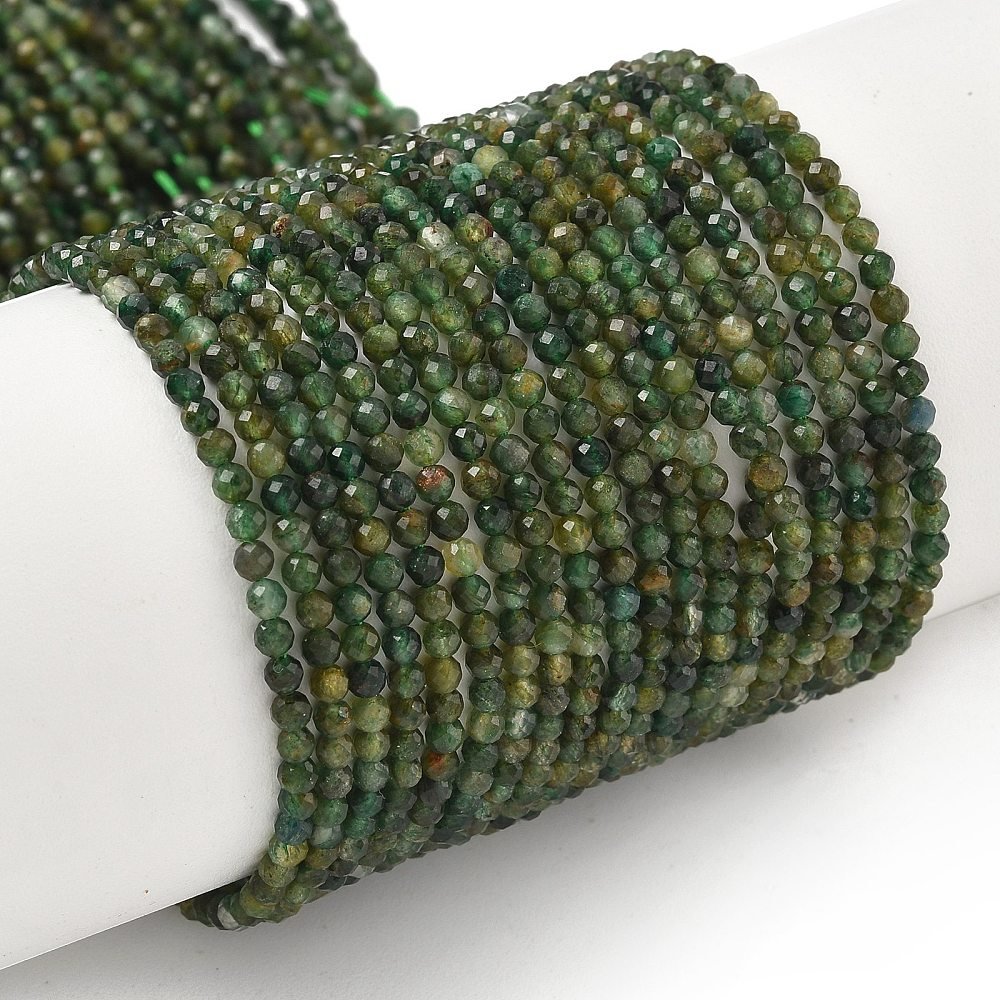 Green Rutilated Quartz Beads – Faceted, Round (2.25–2.75mm) - Uniq Perler - 116975
