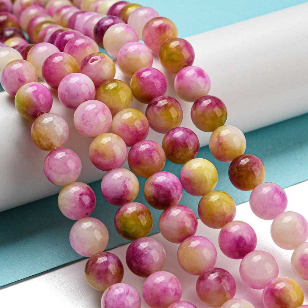 Gul Jade Perler – Rosa/Grøn, Runde (8,5mm) - Uniq Perler - 125958