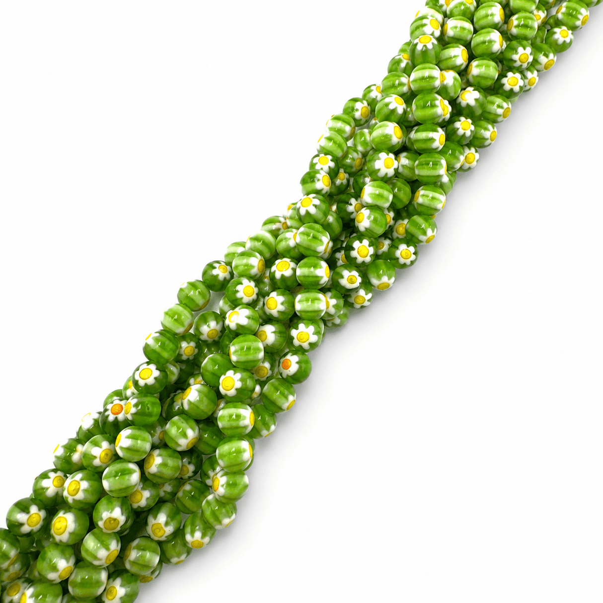 Håndlavede Lampwork Glasperler Med Blomster - Grøn/Gul (8mm) - Uniq Perler - 114953