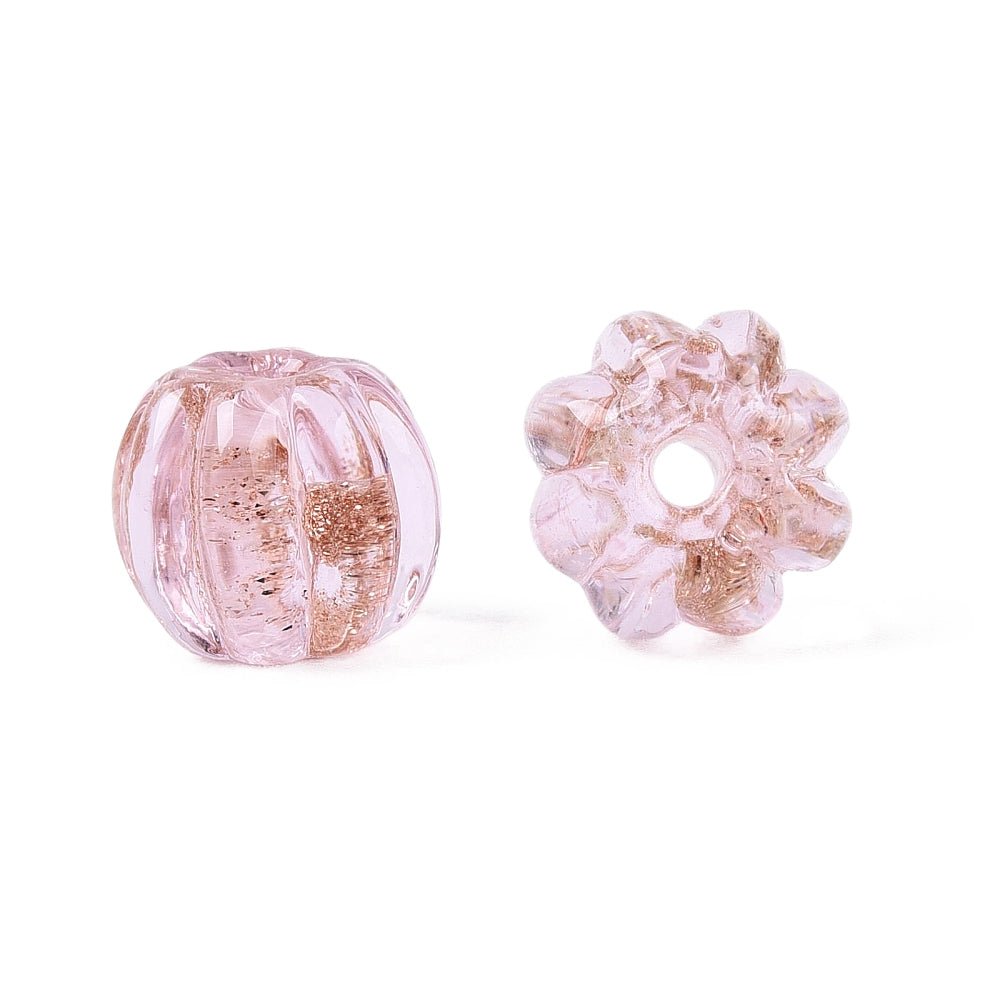 Håndlavede Lampwork Perler – Græskar, Pink Med Guldsand (8,5~9x7~8mm) 6 stk. - Uniq Perler - 122669