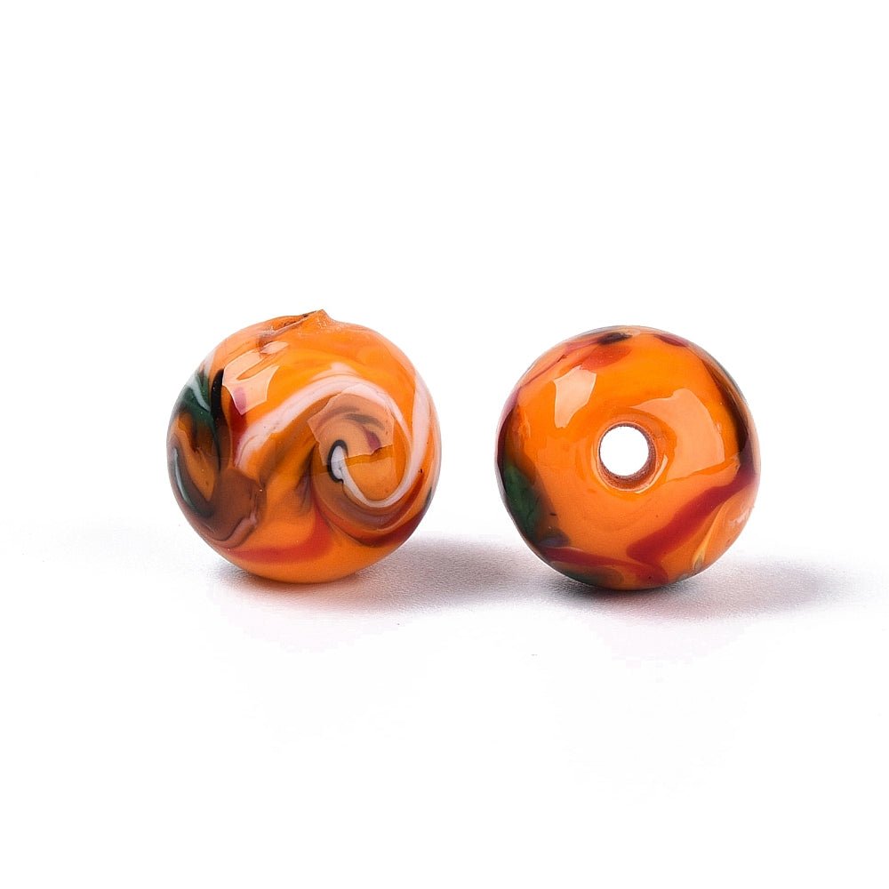 Håndlavede Lampwork Perler – Mørk Orange, Runde (11,5~12,5mm) 4 stk. - Uniq Perler - 119783