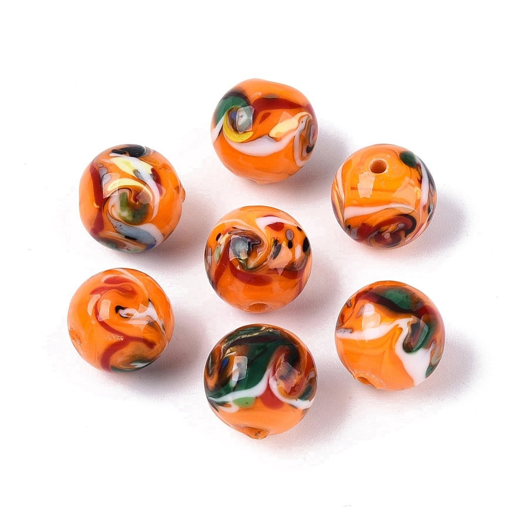 Håndlavede Lampwork Perler – Mørk Orange, Runde (11,5~12,5mm) 4 stk. - Uniq Perler - 119783
