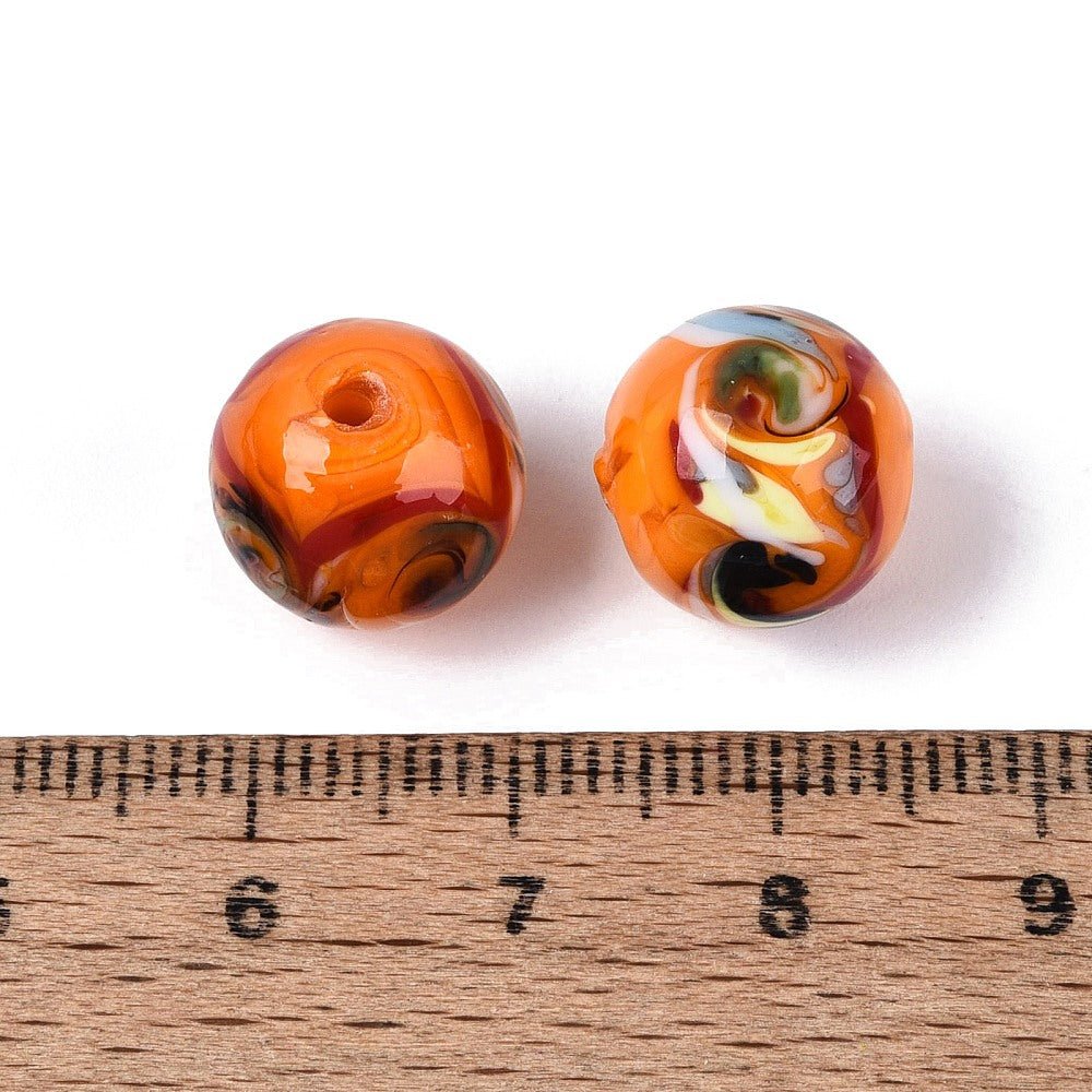 Håndlavede Lampwork Perler – Mørk Orange, Runde (11,5~12,5mm) 4 stk. - Uniq Perler - 119783