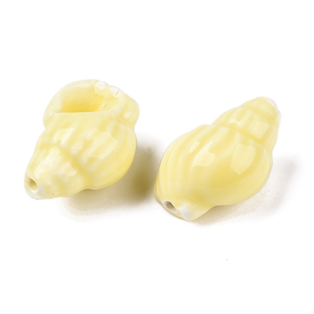 Håndlavede Porcelæn Perler – Muslinge, Champagne Gul (20~21x13~14x11,5~12mm) 6 stk. - Uniq Perler - 120636