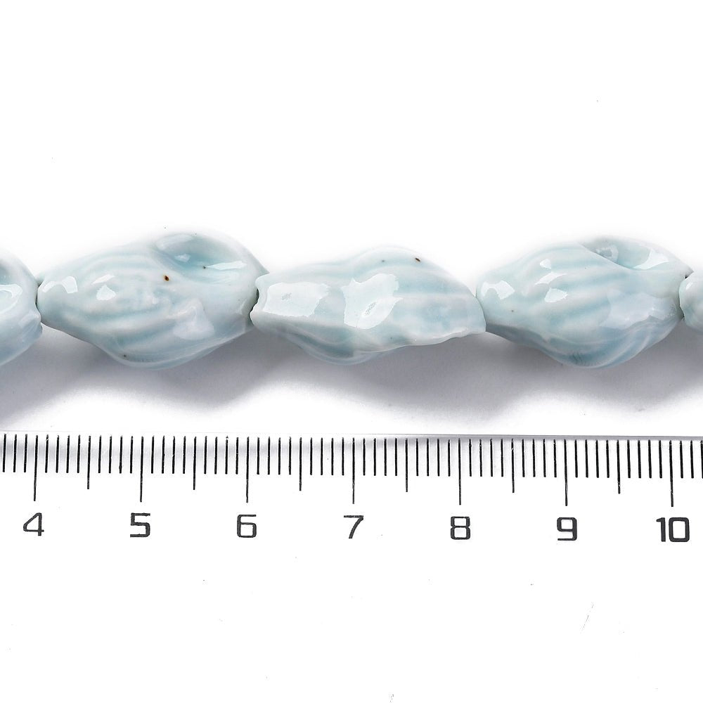 Håndlavede Porcelæn Perler – Muslinge, Himmelblå (21,5~22x14~14,5x11~11,5mm) 6 stk. - Uniq Perler - 120640