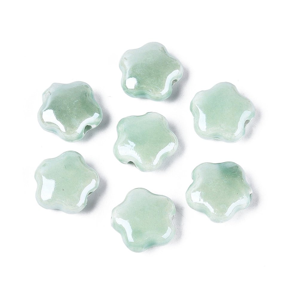 Håndlavede Porcelænsperler – Blomst, Akvamarinblå (14~15x6~7mm) 4 stk. - Uniq Perler - 122746