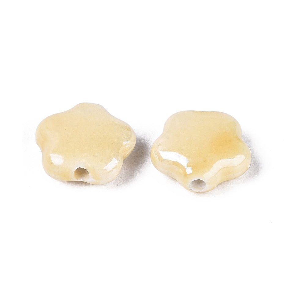 Håndlavede Porcelænsperler – Blomst, Lysegul (14~15x6~7mm) 4 stk. - Uniq Perler - 122743
