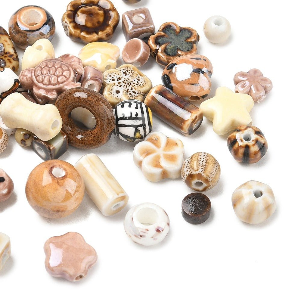 Håndlavede Porcelænsperler – Brun (27,5x21x16mm) 30gr - Uniq Perler - 124037