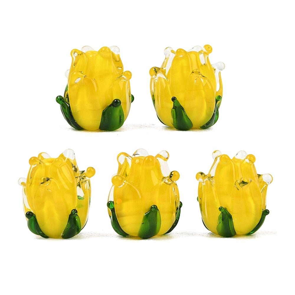 Håndlavede Tulipan Lampwork Perler – Guld (13,5x12,5mm) 4 stk. - Uniq Perler - 122054