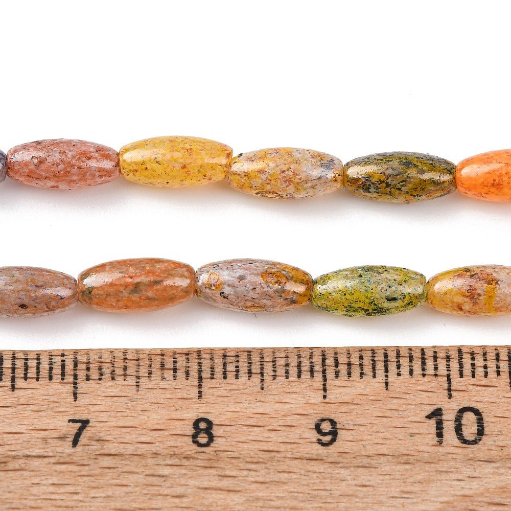 Håndlavet Lampwork Perler – Farve Mix, Rice (9.5x4mm) 8 Stk - Uniq Perler - 119110