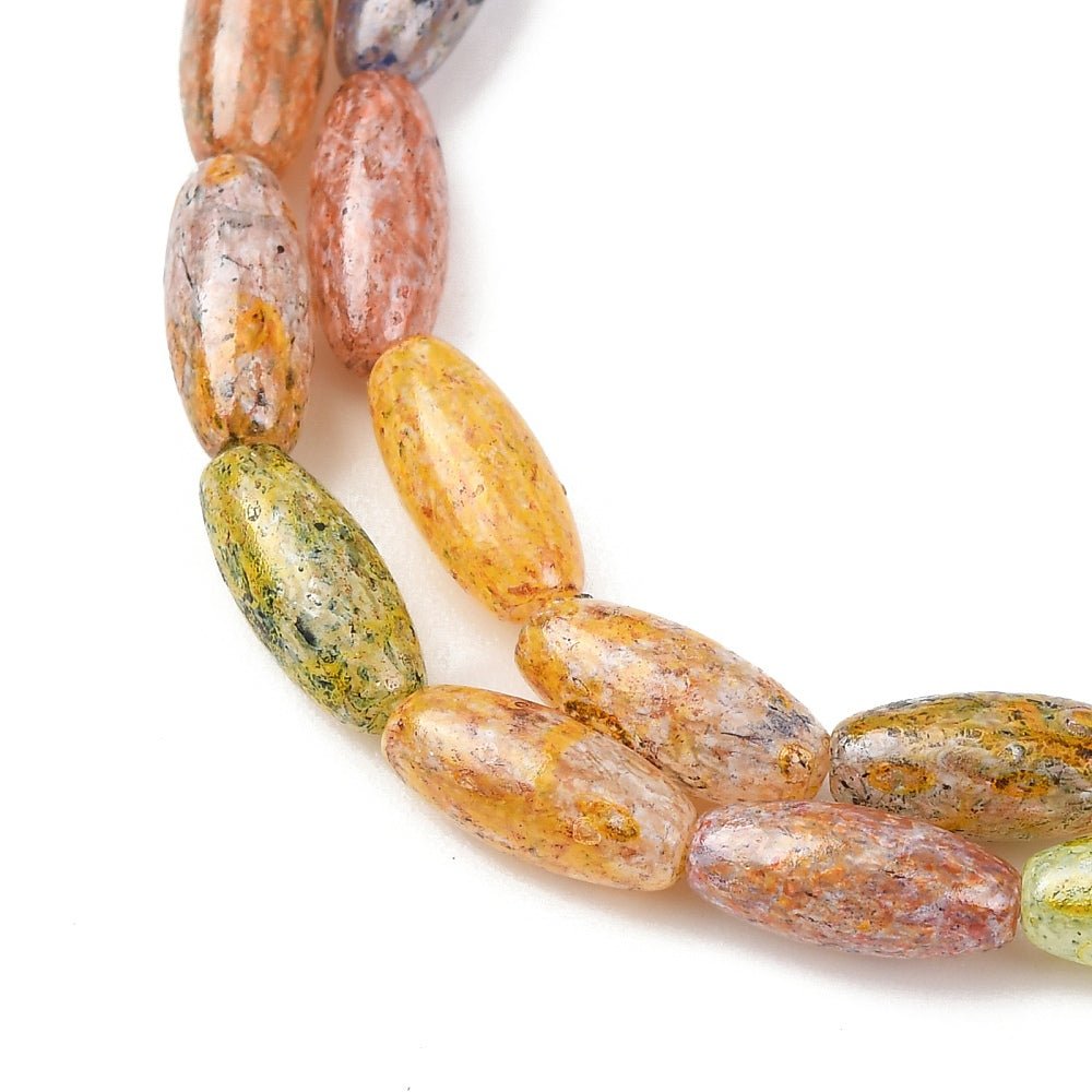 Håndlavet Lampwork Perler – Farve Mix, Rice (9.5x4mm) 8 Stk - Uniq Perler - 119110