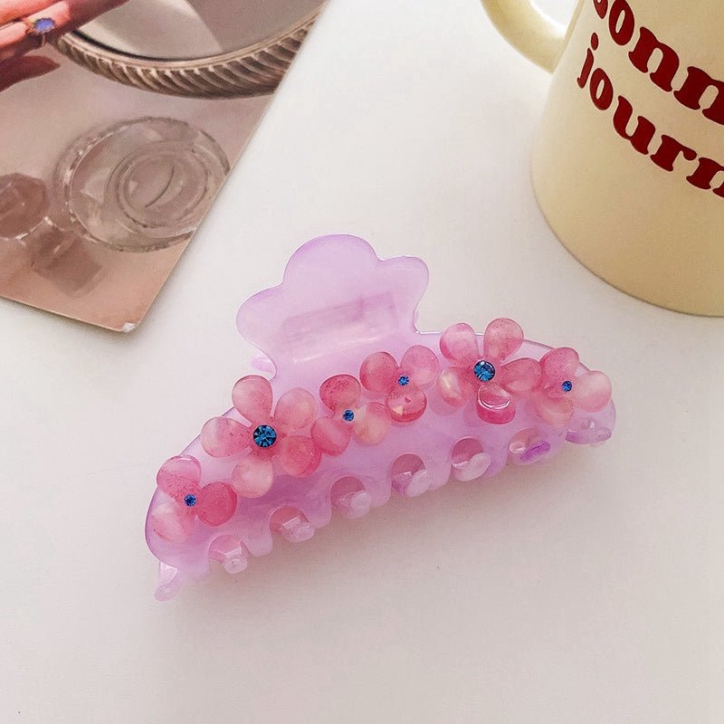 Hårklemme Med Blomst – Lilla Resin Med Rhinsten (92x46,5x49mm) - Uniq Perler - 120609
