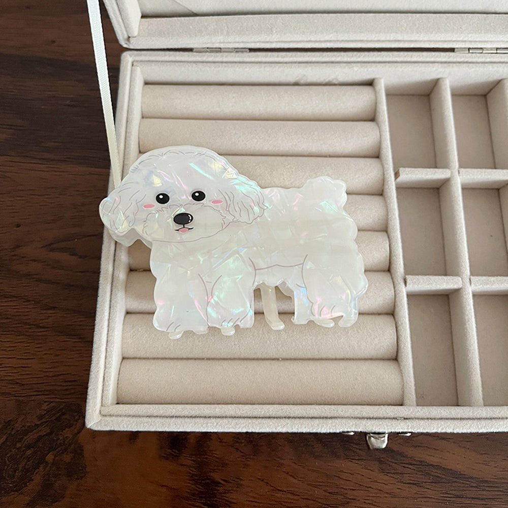 Hårklemme Med Hund – Hvid Resin (95x60mm) - Uniq Perler - 120607