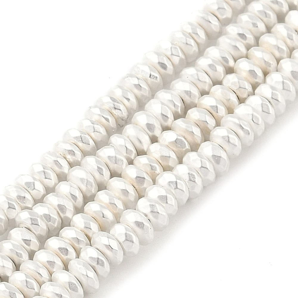 Hæmatit – Forsølvet, Rondel, Facetteret (2x4x2mm) - Uniq Perler - 113194