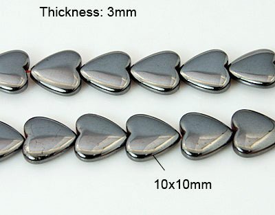 Hæmatit Perler – Hjerte, Sort (10x10x3mm) - Uniq Perler -