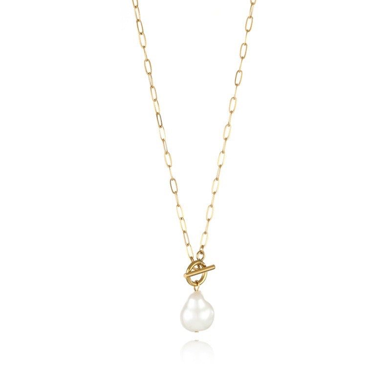 Halskæde i Vandfast Forgyldt Stål med Barok Ferskvandsperle (50cm) - Uniq Perler -