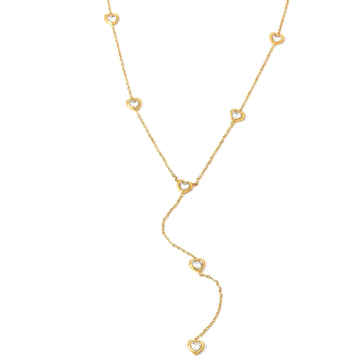 Halskæde i Vandfast Forgyldt Stål med Hjerter og Zirkonia (57+5cm) - Uniq Perler -