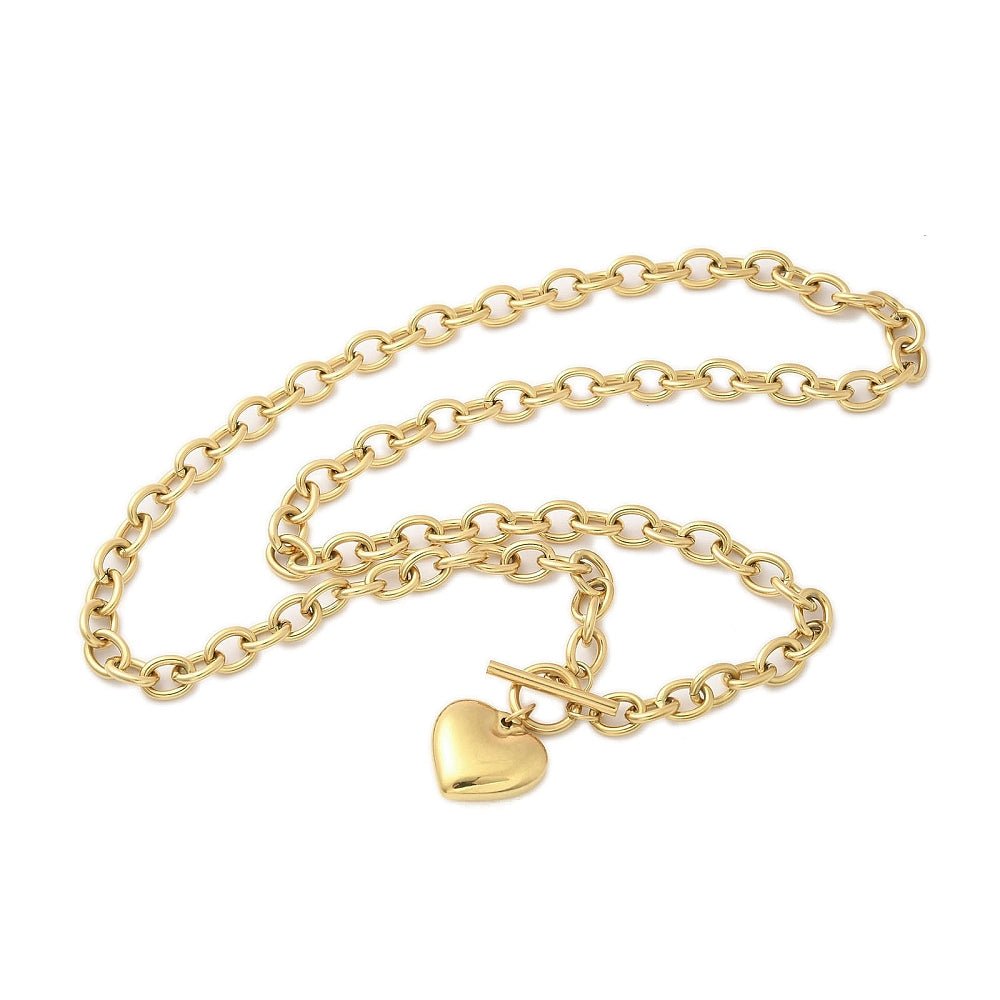 Halskæde Med Hjerte – 18K Forgyldt Stål (49.3cm) - Uniq Perler - 117726