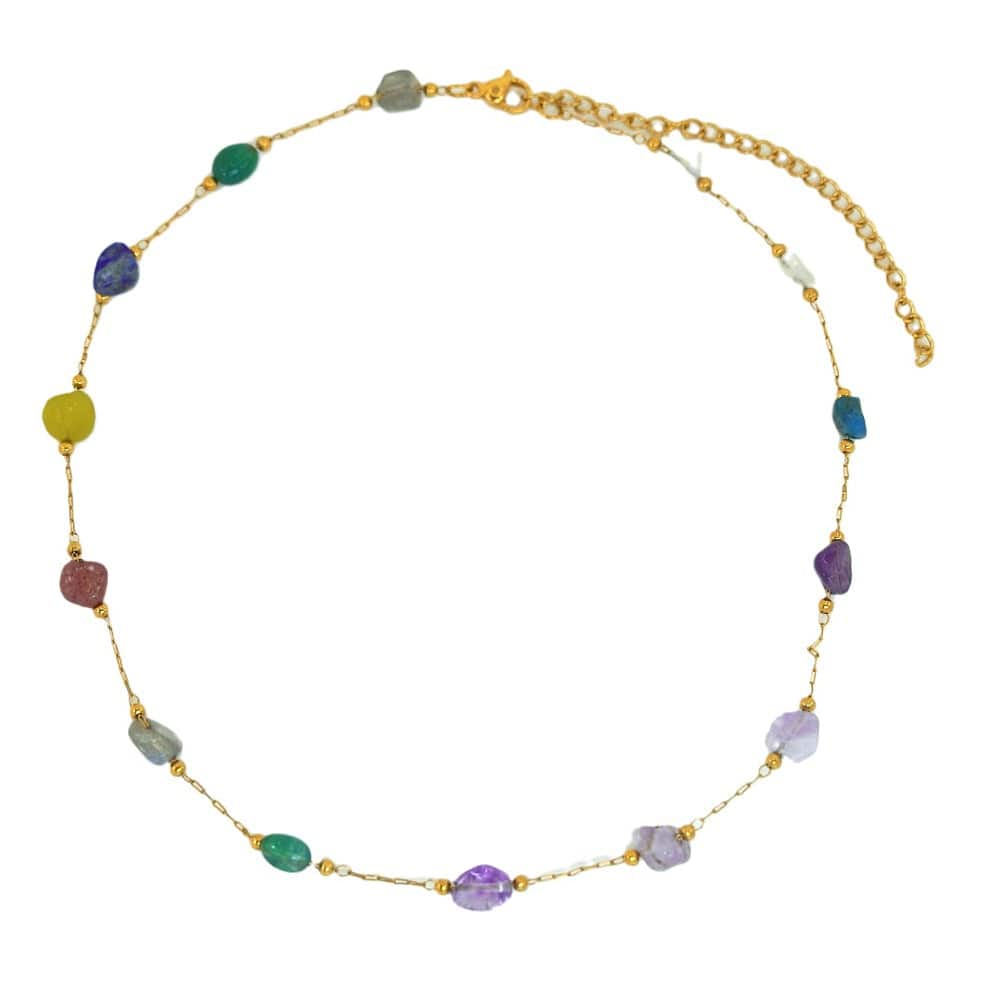 Halskæde med Natursten Chips (Forgyldt Stål, 36+8cm) - Uniq Perler - 114676