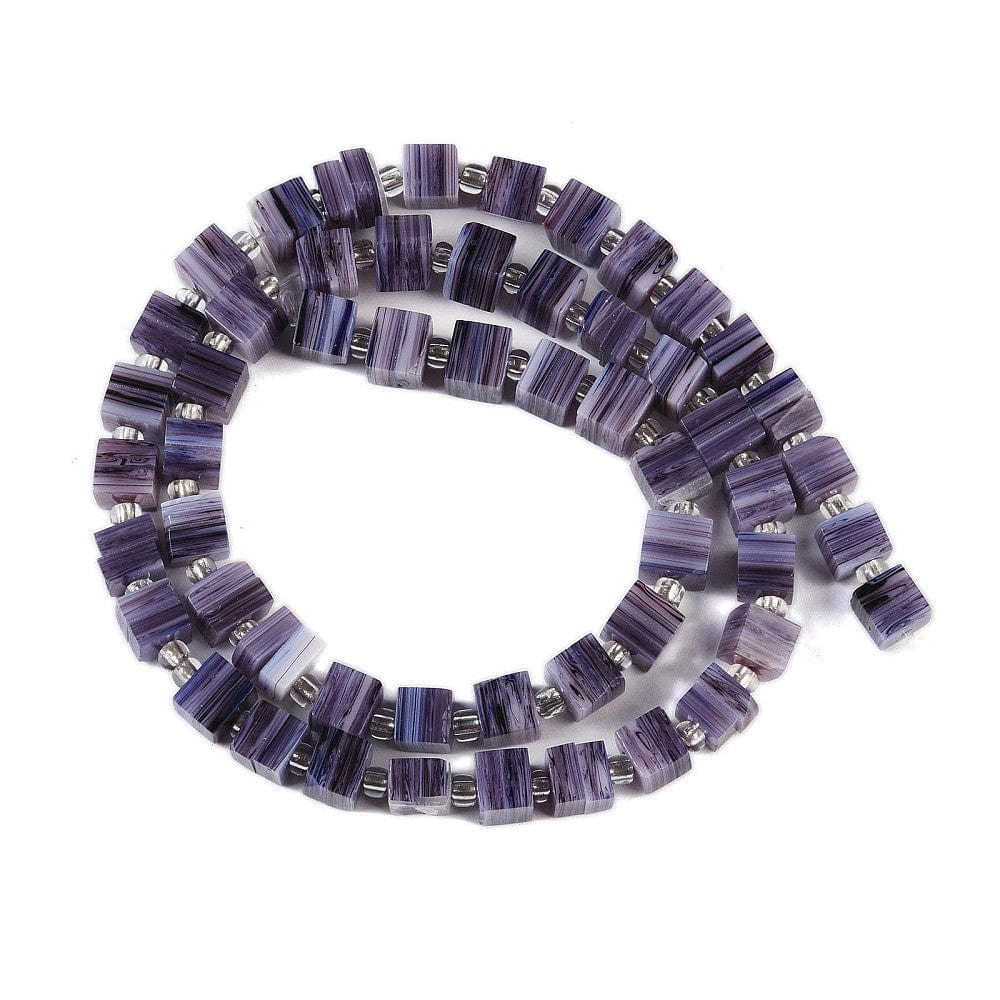 Håndlavede Cube Formede Glasperler - Lilla (6x5,5mm) - Uniq Perler - 697846