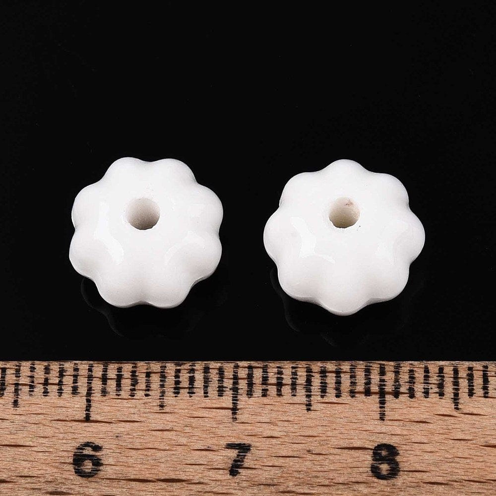 Håndlavede Græskar Porcelænsperler – Hvide (11mm, 8 stk) - Uniq Perler - 115976