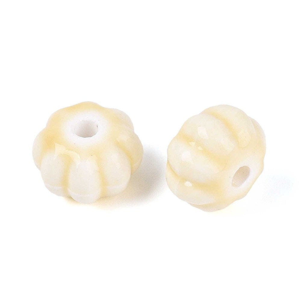 Håndlavede Græskar Porcelænsperler – Lemon Gul (11mm, 8 stk) - Uniq Perler - 115980