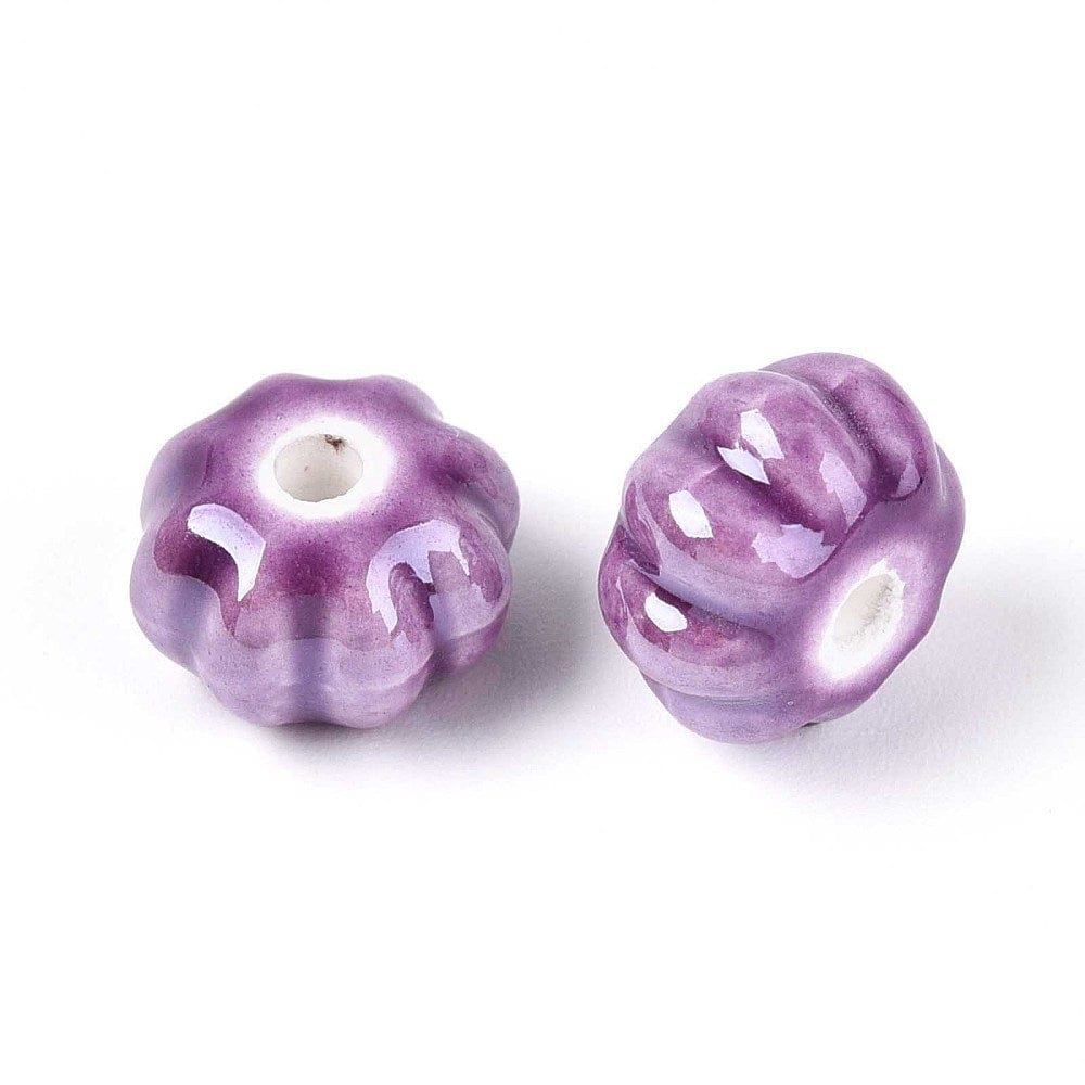 Håndlavede Græskar Porcelænsperler – Lilla (11mm, 8 stk) - Uniq Perler - 115981