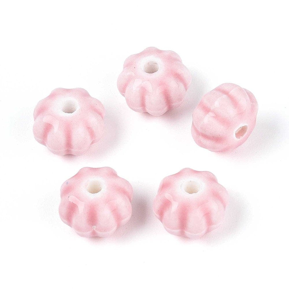 Håndlavede Græskar Porcelænsperler – Rosa (11mm, 8 stk) - Uniq Perler - 115977