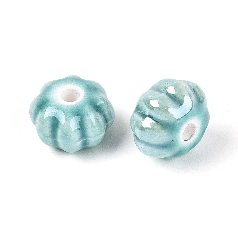 Håndlavede Græskar Porcelænsperler – Turkis/Grøn (11mm, 8 stk) - Uniq Perler - 115979