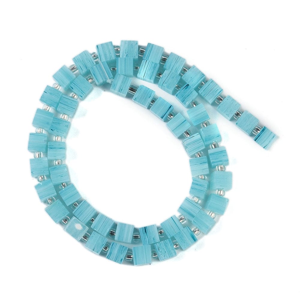 Håndlavede Kubeformet Glasperler - Blå (6x5,5mm) - Uniq Perler - 828842