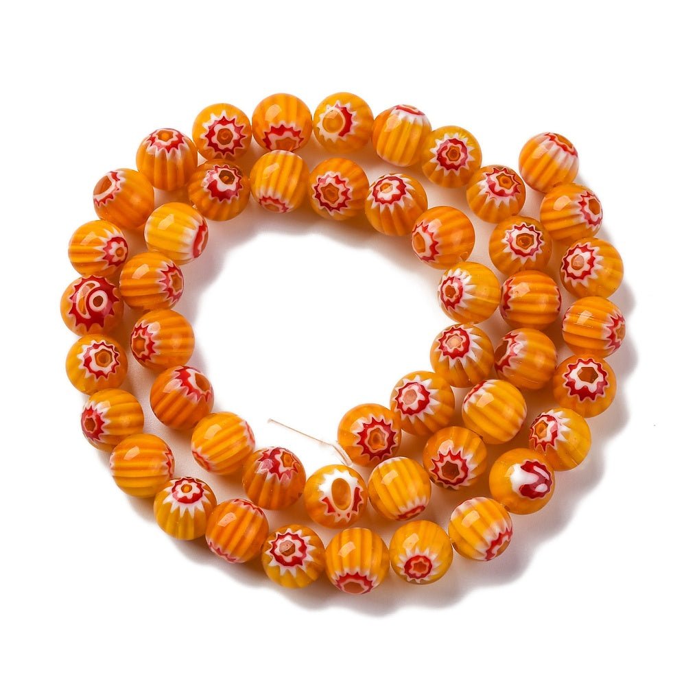 Håndlavede Lampwork Glasperler Med Blomster - Orange(8mm) - Uniq Perler -